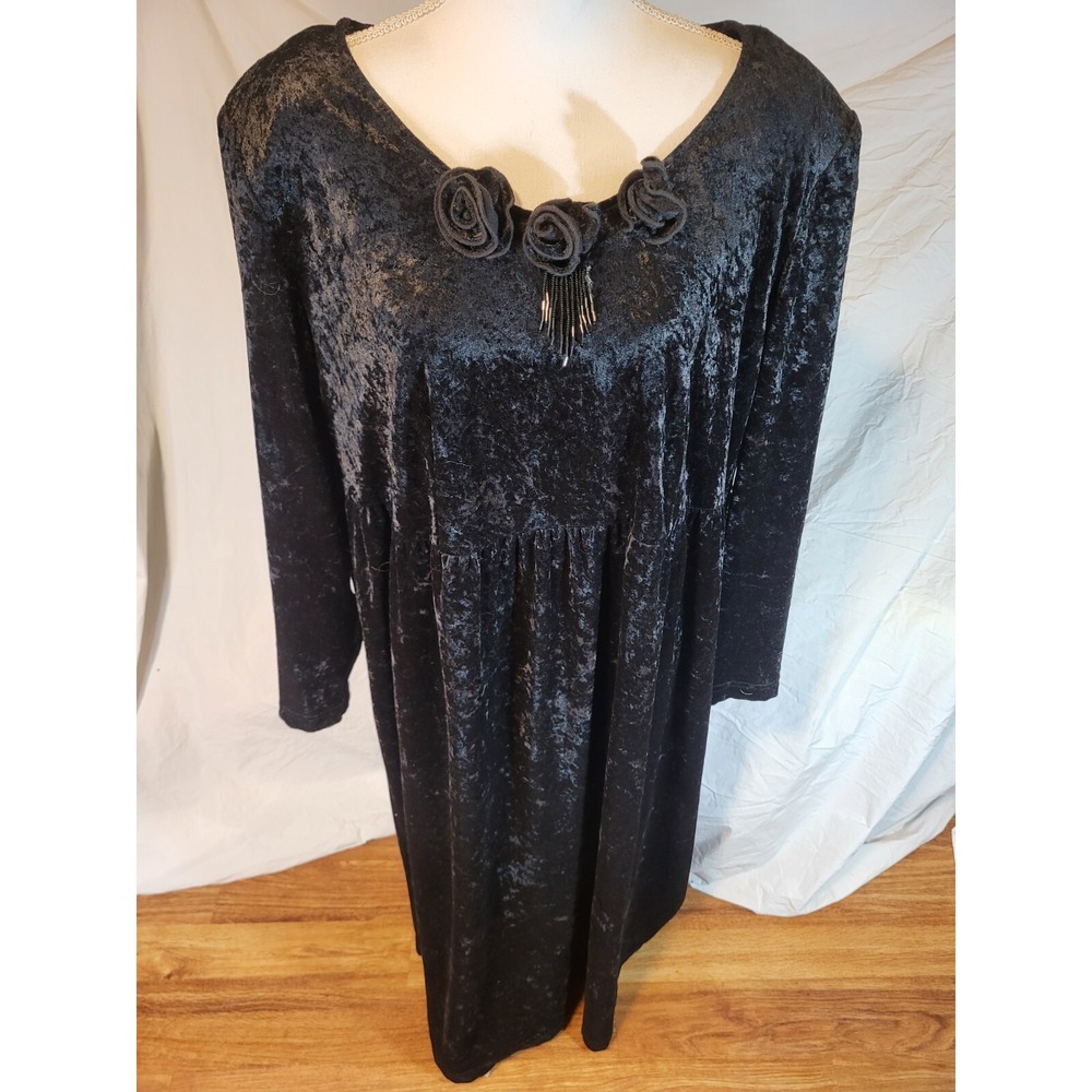 Vintage 80s 90s All That Jazz More Jazz Dress Plus 18W Black Velvet Goth Grunge